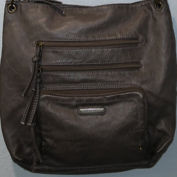 Stone & Co Purse Womens Crossbody Shoulder Strap Adjustable Gray Bucket Bag - Picture 3 of 12